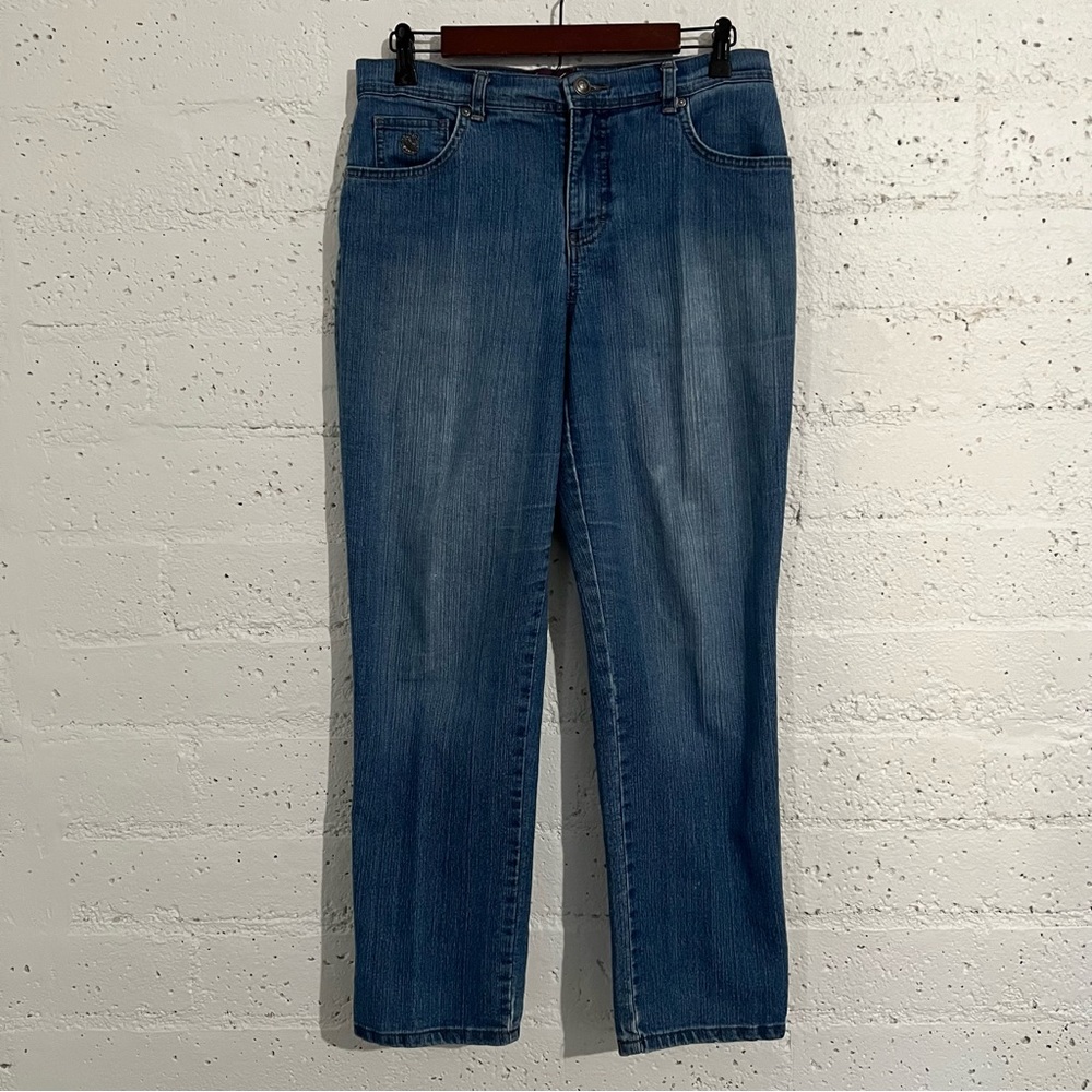 Gloria Vanderbilt Womens Jeans 8 Short Blue Denim Embellished Pockets AW1